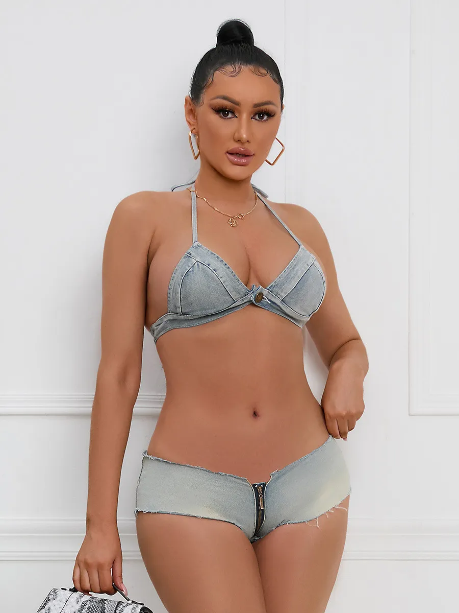 Denim Pants Low Rise Denim Shorts Women's High Stretch Plus Size Shorts - Image 8