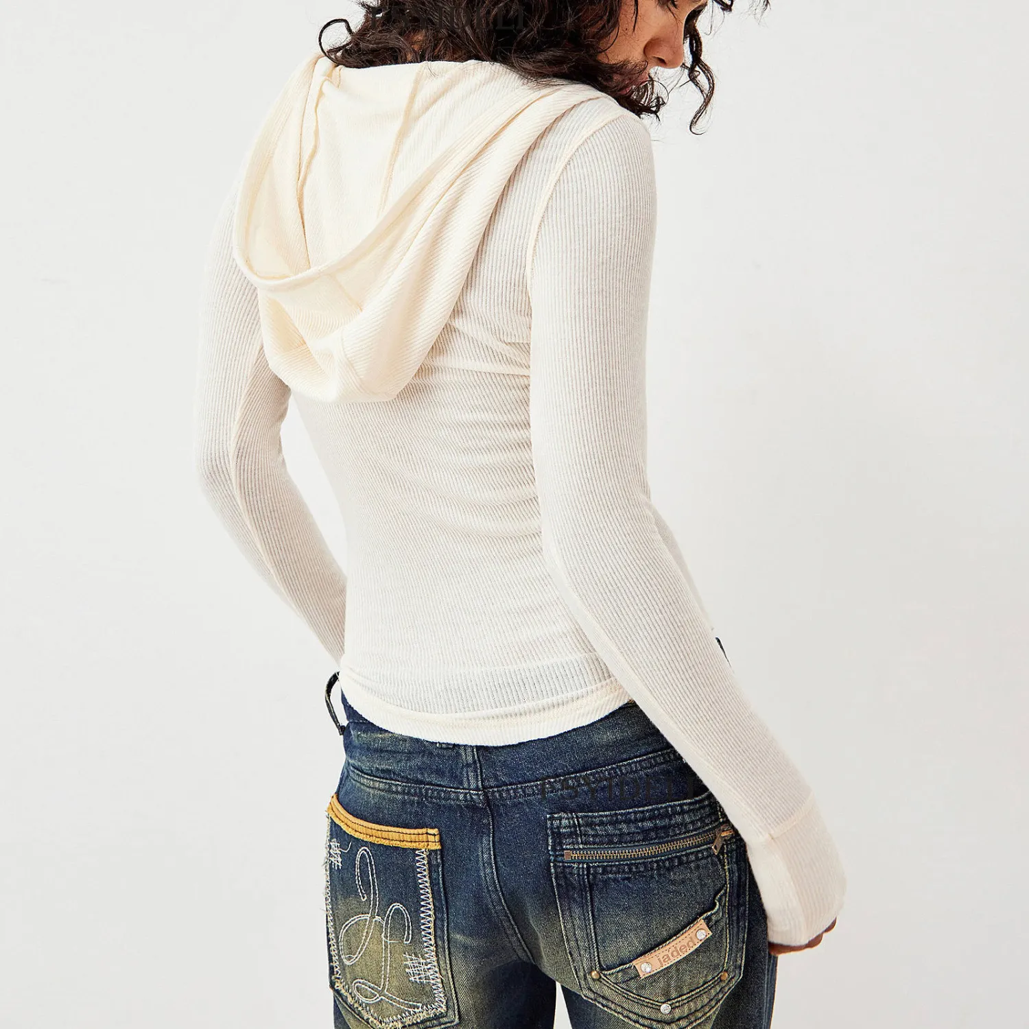 Women Solid Long Sleeve Single Breasted Hooded T-Shirt - Image 7