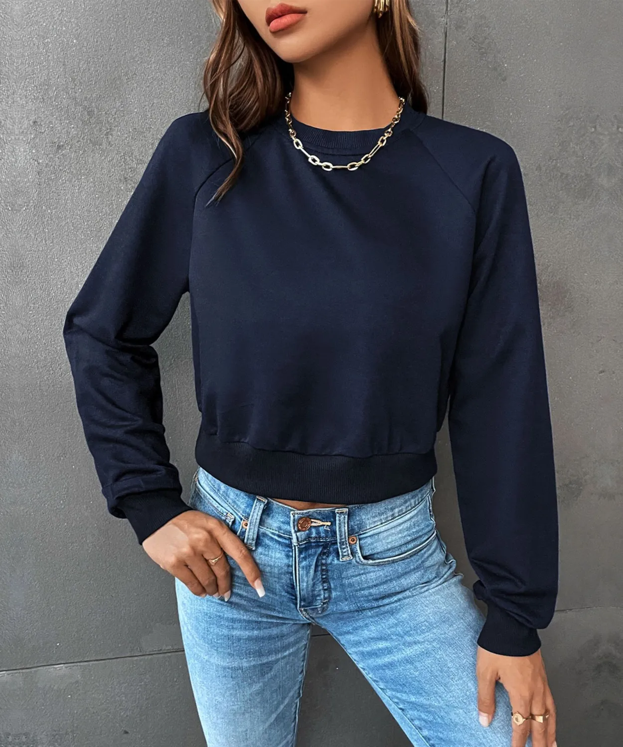 Casual Track Top Cropped Crop Round Neck Hoodies - Image 8