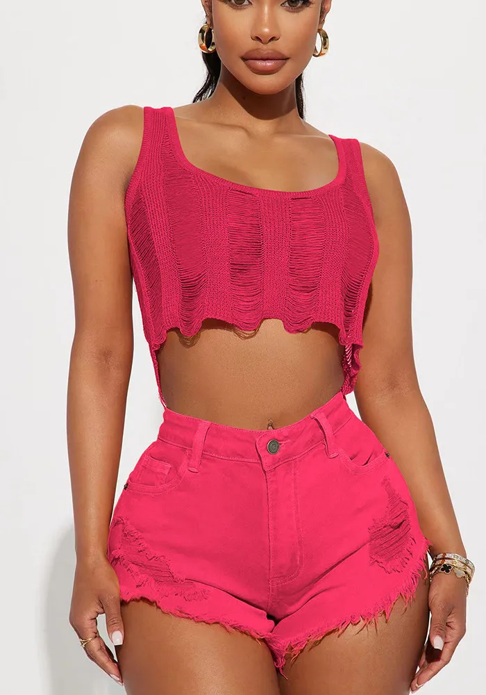 Ladies Fashion Casual Ripped Raw Denim Shorts - Image 6