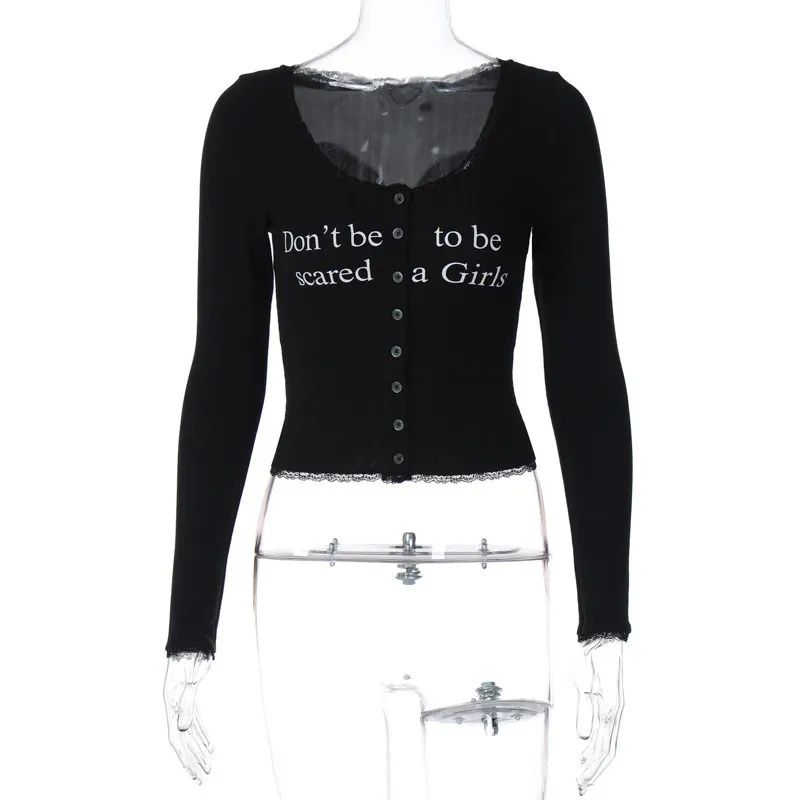 Autumn Fashion Trend U-neck Long-sleeved Knitting Cardigan Buttoned Slim T-shirt Top - Image 6