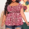 Plus Size Women's Spring/Summer Floral Short Sleeve T-Shirt Top