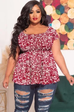 Plus Size Women's Spring/Summer Floral Short Sleeve T-Shirt Top