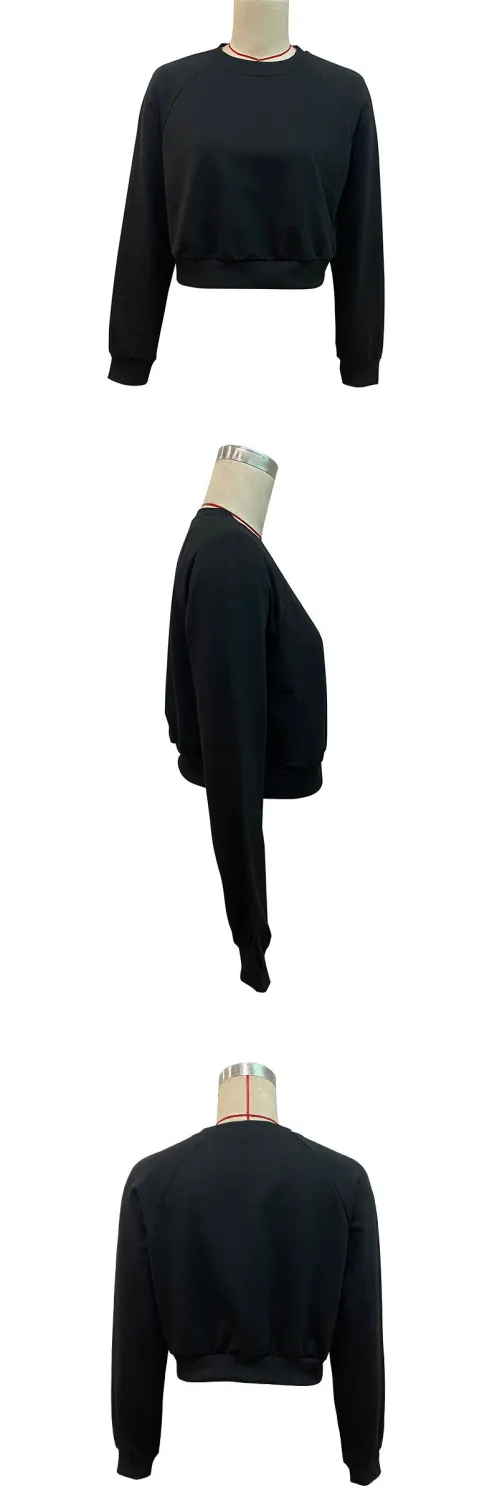 Casual Track Top Cropped Crop Round Neck Hoodies - Image 11