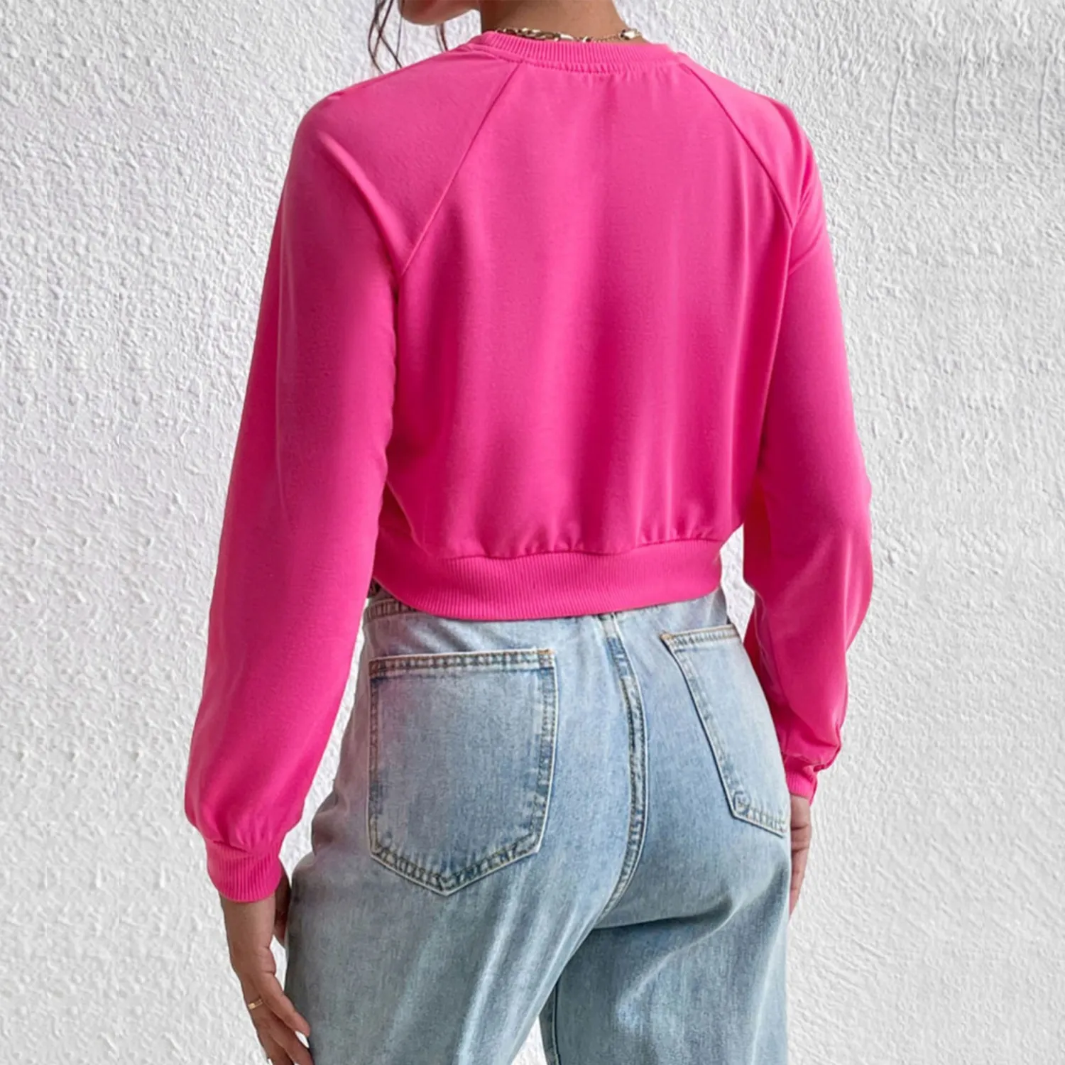 Casual Track Top Cropped Crop Round Neck Hoodies - Image 17