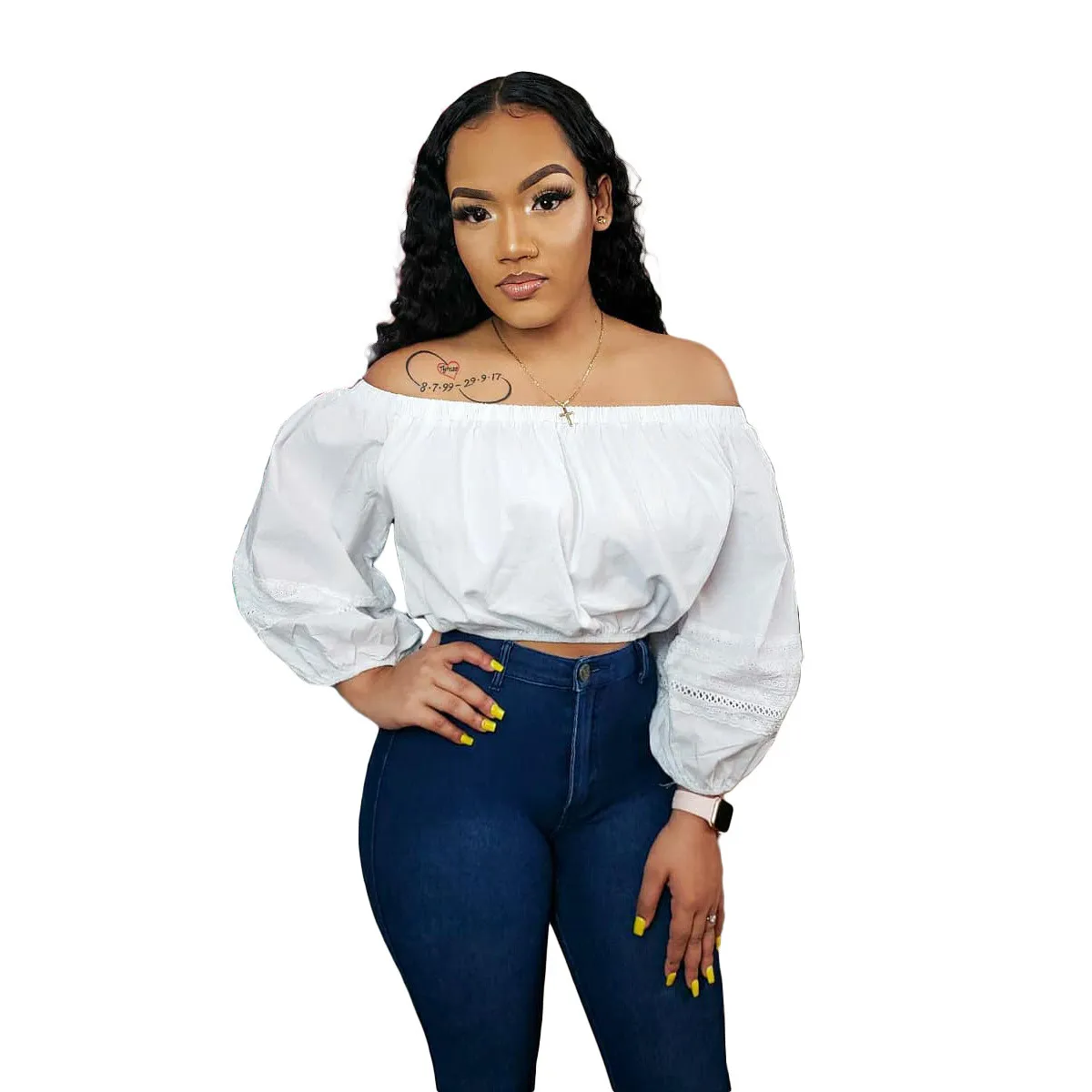 Women's Autumn Solid Lace Off Shoulder Top (Top Only) - Image 7