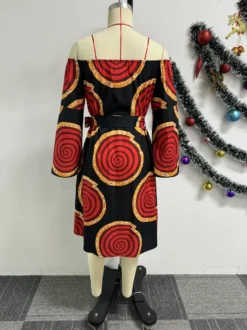 Off Shoulder Printed Belt A-Line Loose Dress