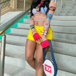 Summer Women'S Fashion Print Round Neck Street Hipster Mesh Patchwork Long Sleeve Top