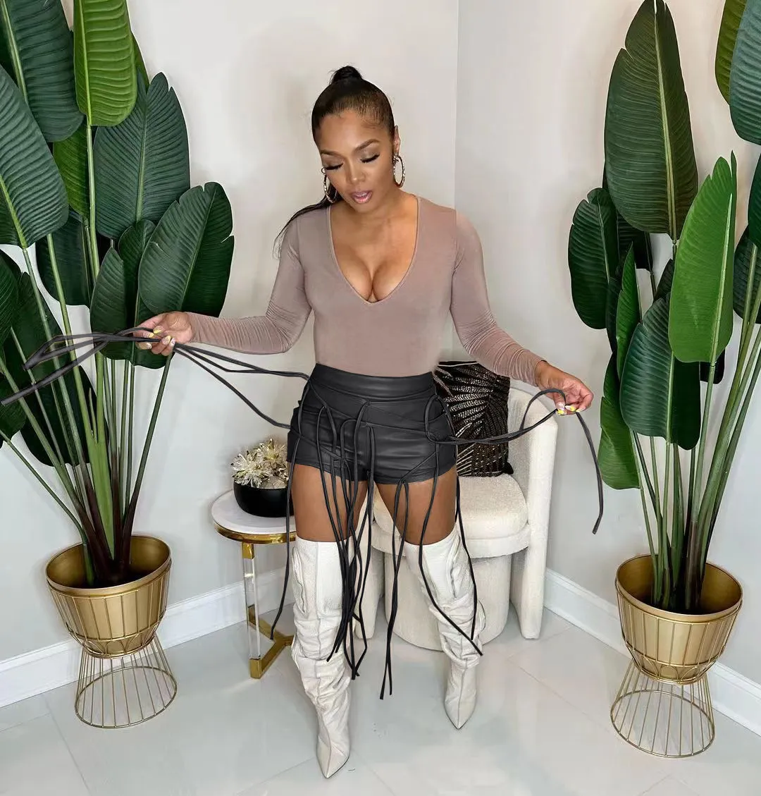 Ladies' Fashion Summer Leather Casual Style Shorts - Image 5