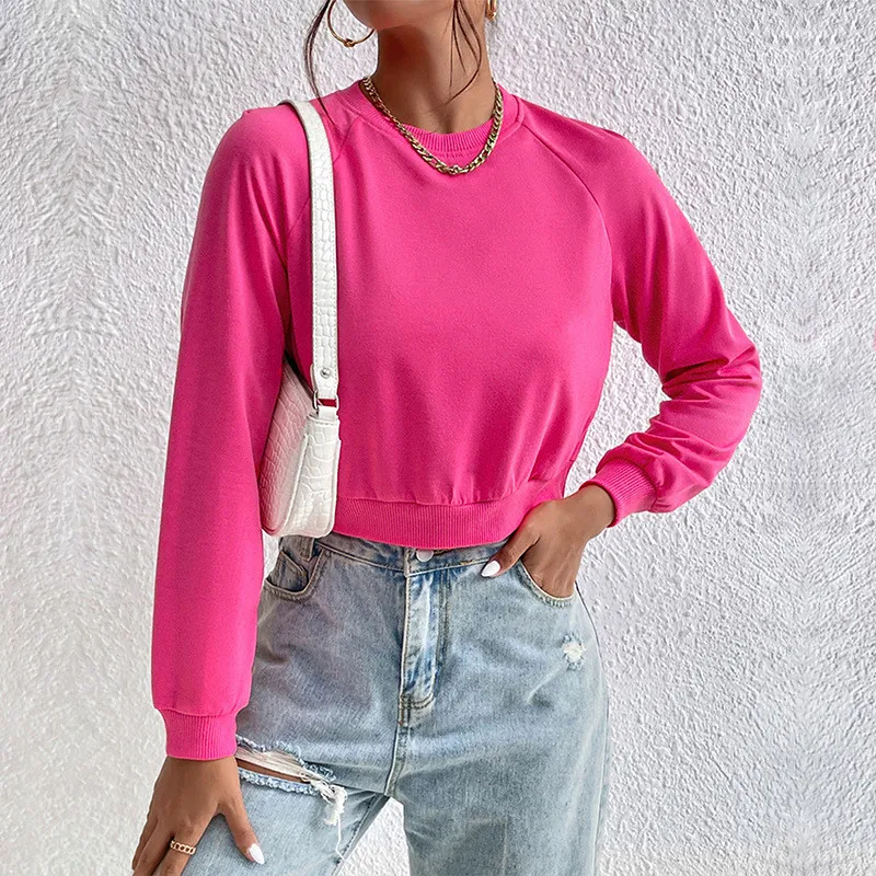 Casual Track Top Cropped Crop Round Neck Hoodies