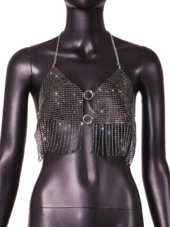 Women Glitter Fishnet Sexy Backless Tank Top