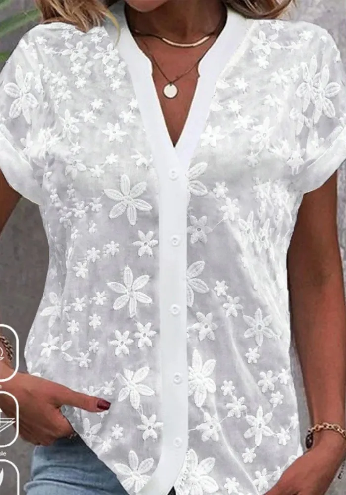 Summer Casual V-Neck Solid Color Shirt - Image 2