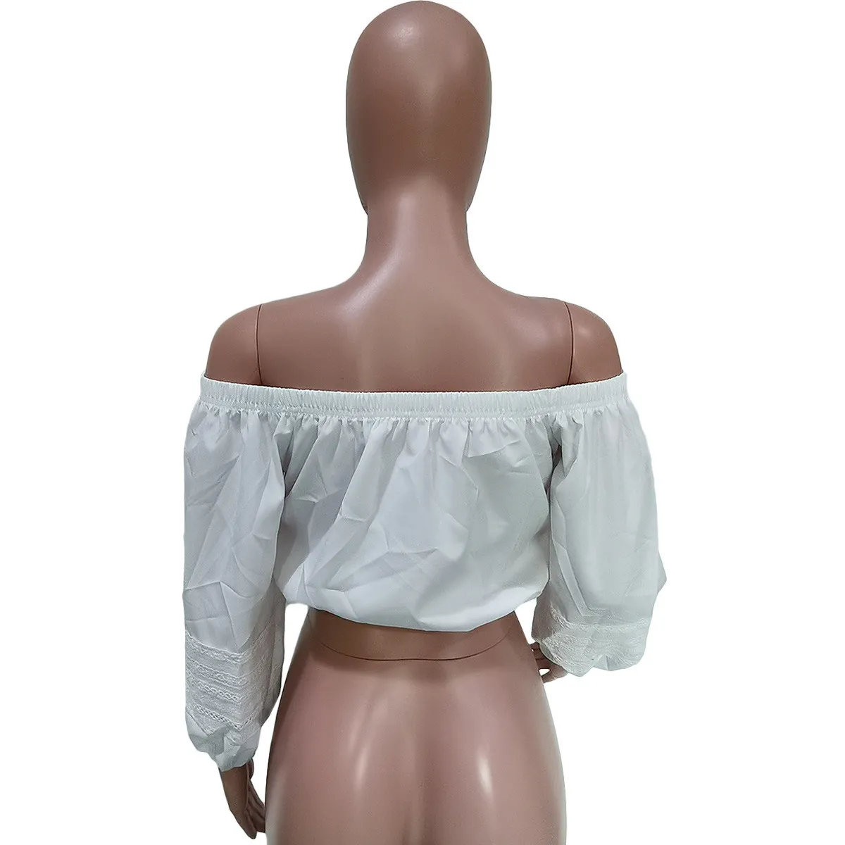 Women's Autumn Solid Lace Off Shoulder Top (Top Only) - Image 3