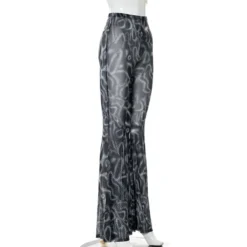 Fall Print High Waist Mesh Sheer Casual Women's Bell Bottom Pants