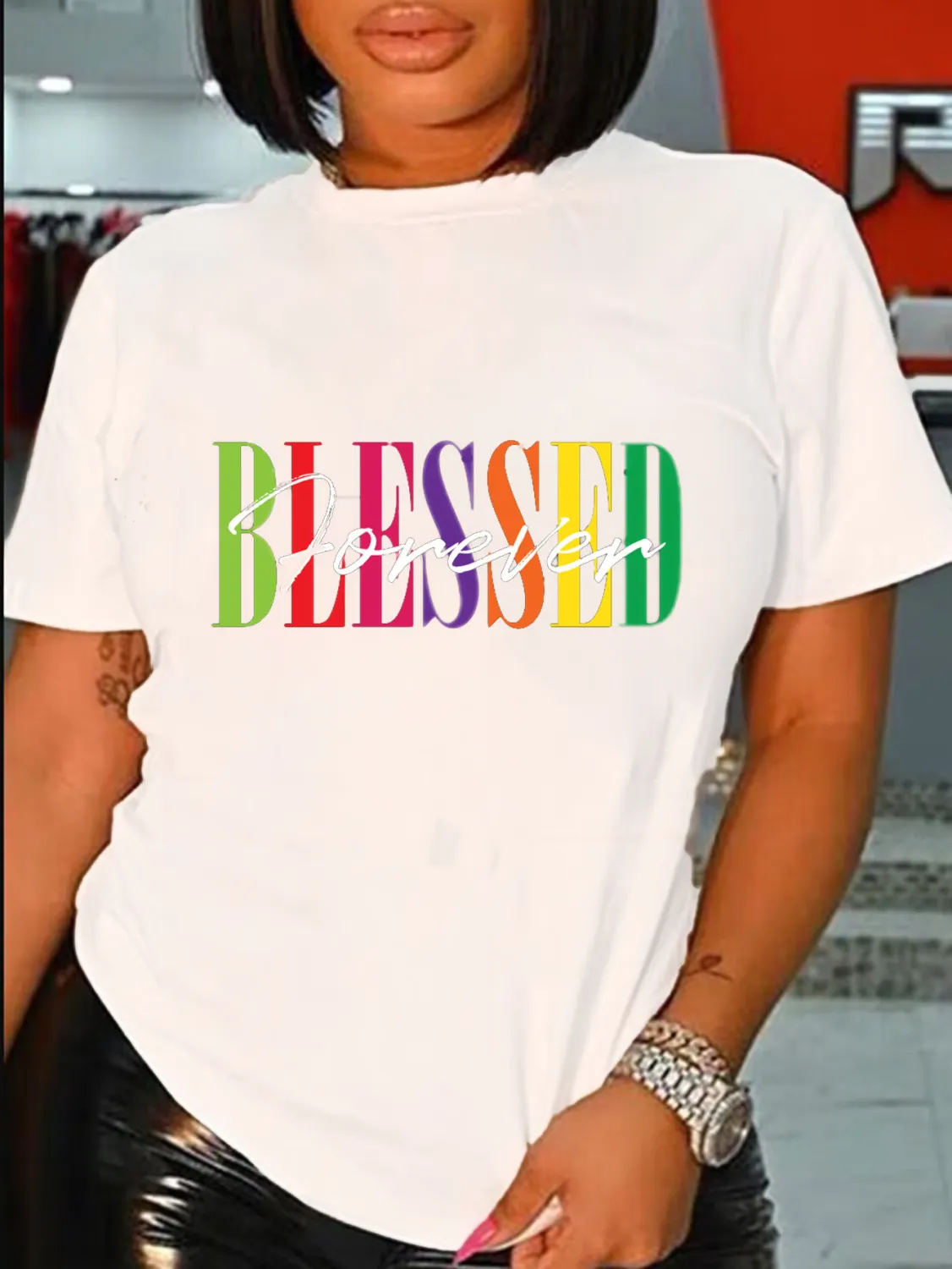 Women's Casual Style Short Sleeve Top Letter Print T-Shirt - Image 8