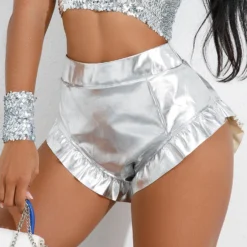 High Waist Ruffled Sexy Shiny Casual Shorts
