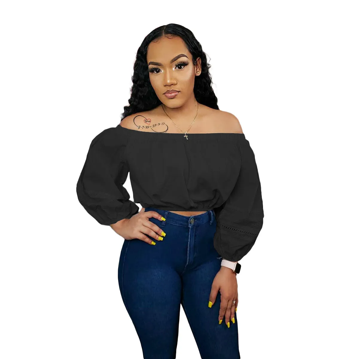 Women's Autumn Solid Lace Off Shoulder Top (Top Only) - Image 15