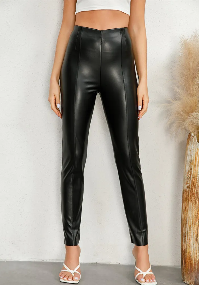 Trendy Fashion Tight Fitting Velvet Pu Leather Pants Women's Spring And Autumn Trousers - Image 9