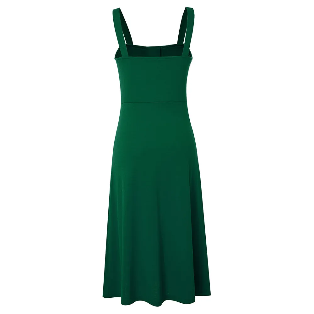 Chic Elegant Fashion Patchwork Button Solid Strap Midi Dress - Image 11