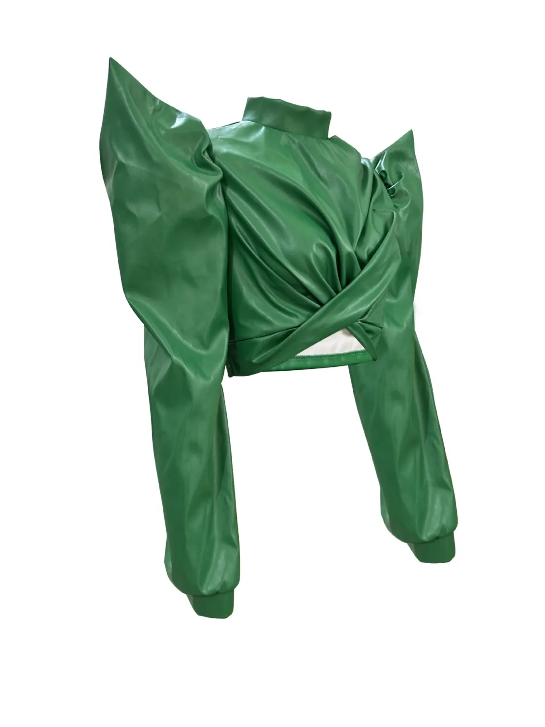 Women Puff Shoulder Pu Leather Crop Top - Image 17