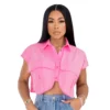 Sexy Solid Color Pocket Patchwork Irregular Loose Single Breasted Shirt