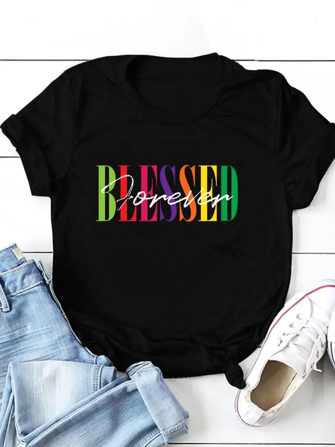 Women's Casual Style Short Sleeve Top Letter Print T-Shirt - Image 3