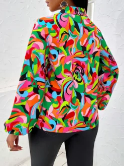 Women Printed Turndown Collar Trendy Long Sleeve Shirt