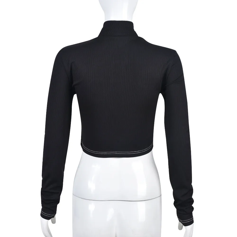 Women Round Neck Four Leaf Cutout Solid Long Sleeve Crop Top - Image 3