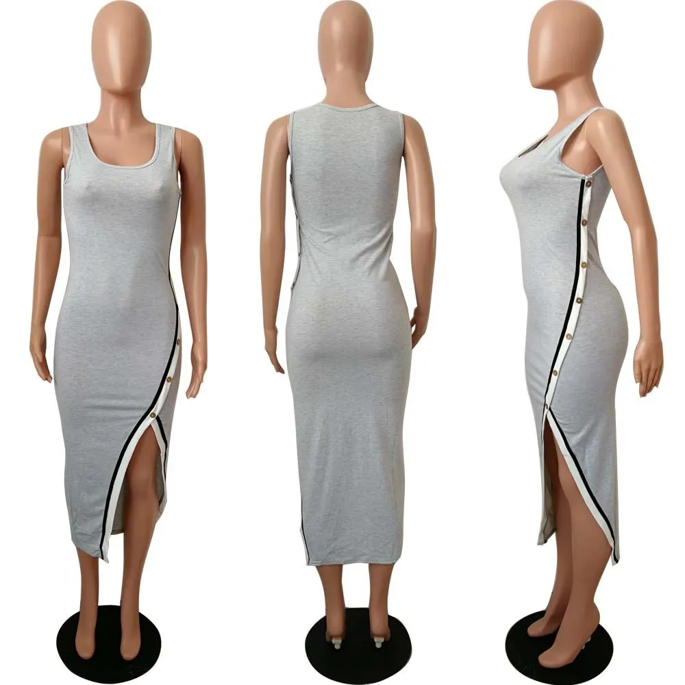 Women's Solid Color Slit Tank Dress Irregular Maxi Dress - Image 5