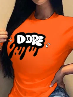 Women Casual Short Sleeve Letter Print T-Shirt