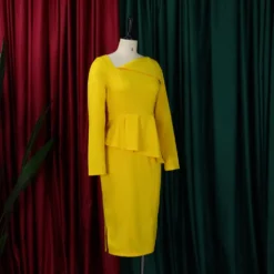 Plus Size African Women Fall Slash Shoulder Elegant Long Sleeve Dress