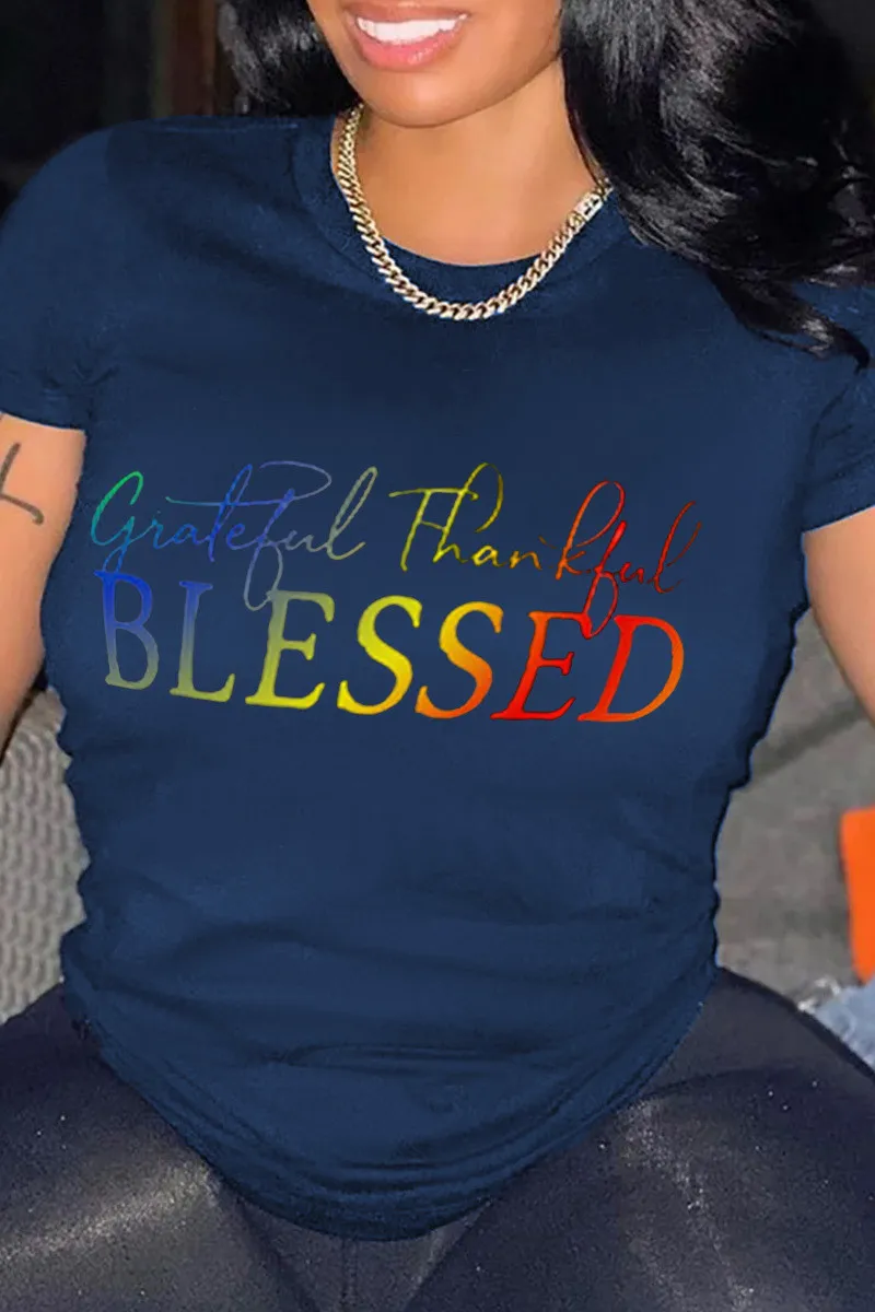 Fashion Letter Print Loose Short Sleeve Simple Round Neck Pullover Print Top T-Shirt - Image 3