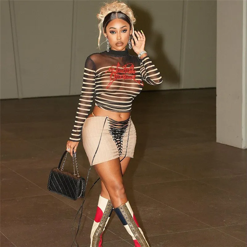 Autumn Women's Fashion Mesh Digital Print Contrast Color Round Neck Slim Top For Women - Image 8