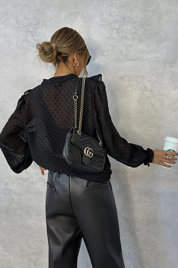 Spring Ruffled Lantern Sleeve Chic Career Buttoned Long Sleeve Shirt - Image 2