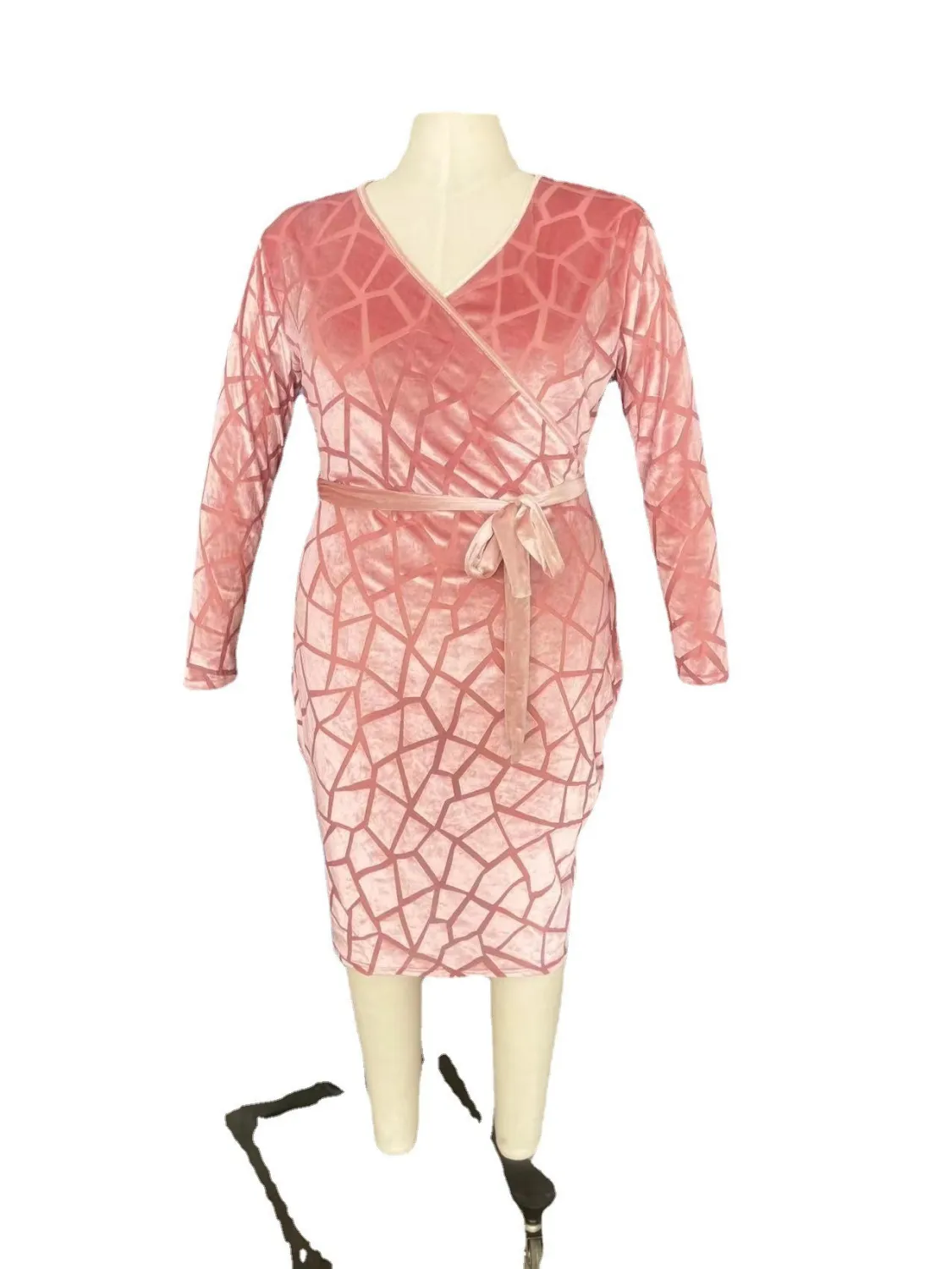 Women's Flocked Long Sleeve V-Neck Nightclub Dress - Image 2