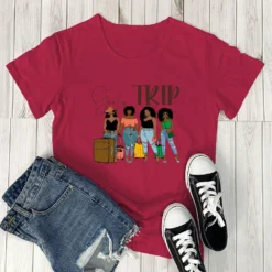 Girls Trip Letter Multi-Color Print Summer Fashion Short Sleeve T-Shirt