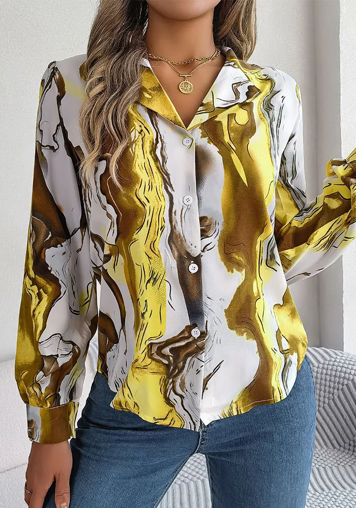 Fall Winter Casual Contrast Stripe Turndown Collar Long Sleeve Shirt - Image 8