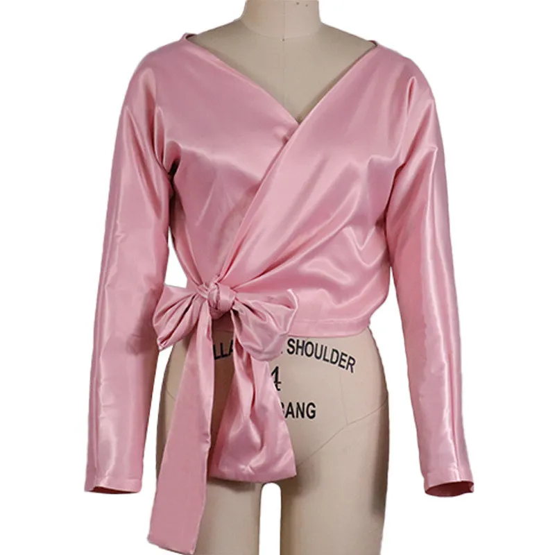 Spring/Summer Women'S Solid Color Sexy V-Neck Slim Fit Lace-Up Top - Image 4