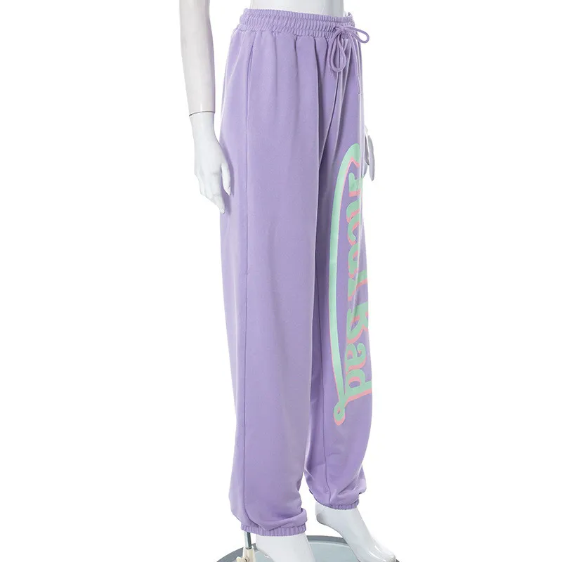 Women Autumn And Winter Print Letter Waist Cord Pocket Loose Casual Sweatpants - Image 4