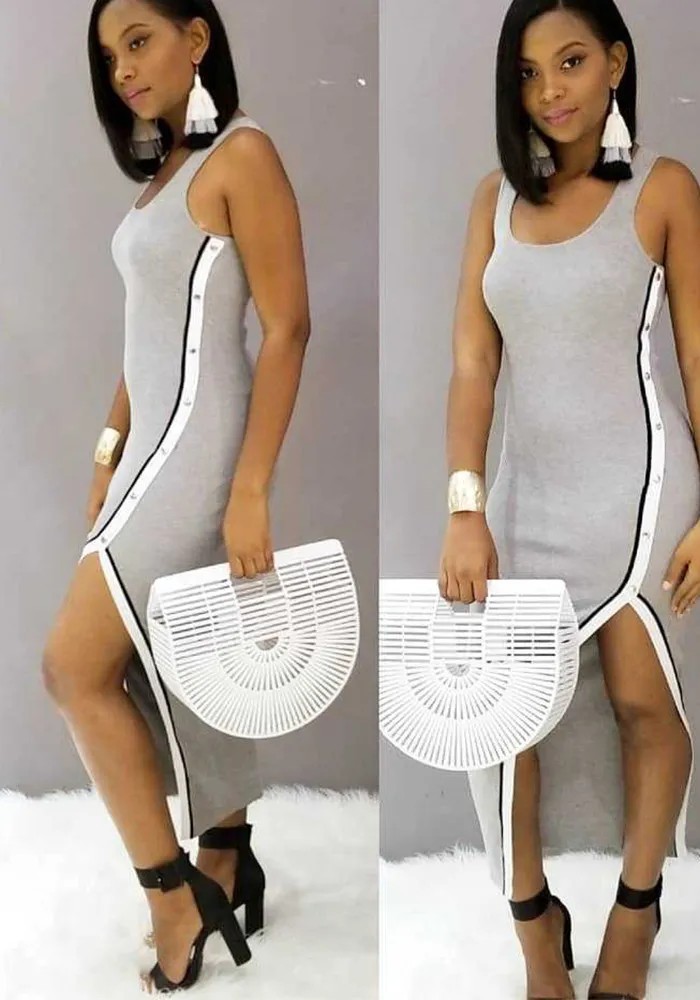 Women's Solid Color Slit Tank Dress Irregular Maxi Dress - Image 4