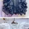 Women Summer French Ruffle Patchwork Crochet Hollow Stand Collar Lace Shirt