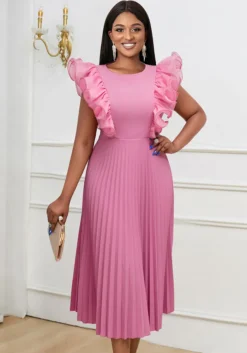 Women Sleeveless Mesh Pleated High Waist Dresses