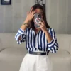Women's Spring Fashionable Blue Striped Shirt