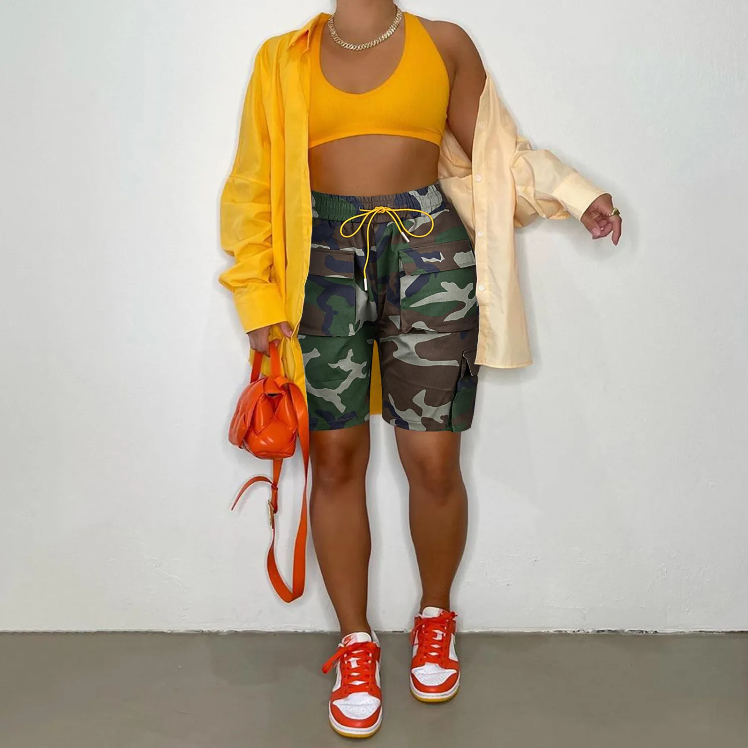 Ladies' Fashion Camo Denim Multi Pocket Cargo Shorts Casual Pant - Image 8