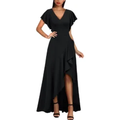 Women Sexy V Neck Irregular Ruffle Leaf Dress