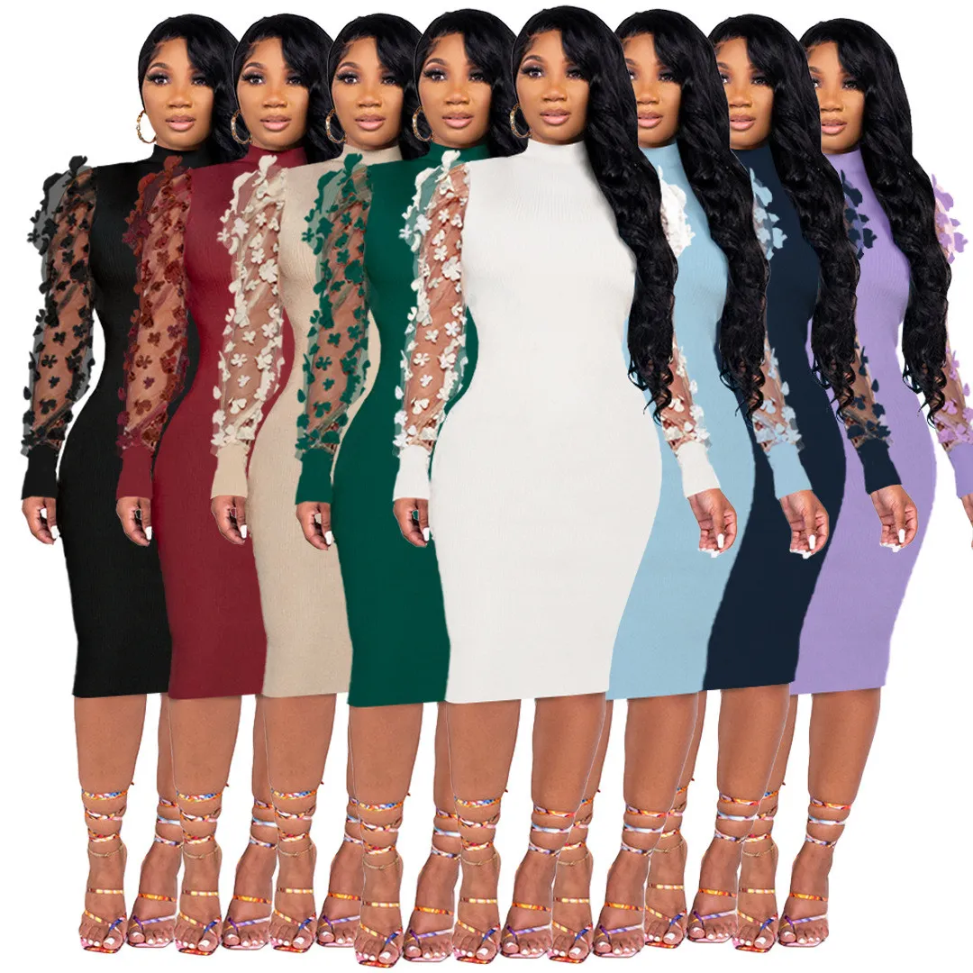 Women's Petal Mesh Sleeve One-piece Collar Dress - Image 20