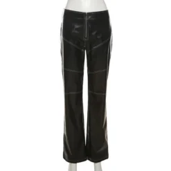 Women's Slim Pu Trousers Straight Leg Pants For Women