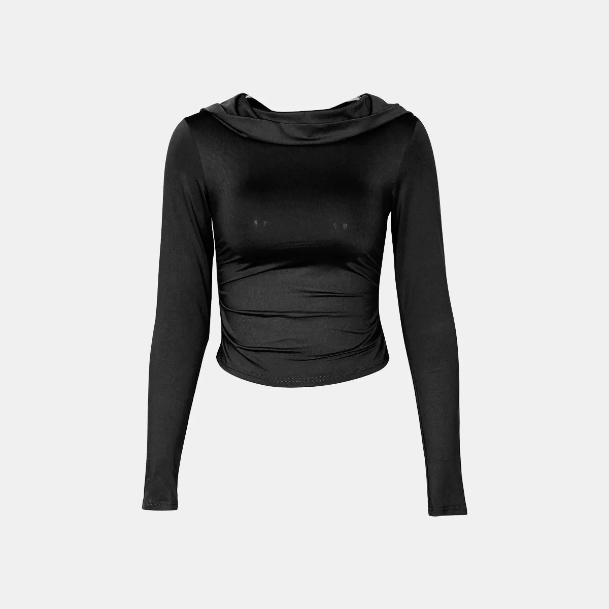Women's Hooded Top Autumn And Winter Casual Solid Color Long Sleeve Crop T-Shirt For Women - Image 4