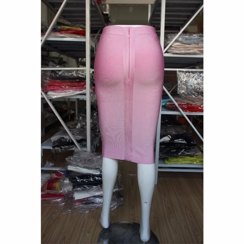 Ladies Fashion Elegant Solid Color Knee Length High Waist Elastic Bodycon Skirt - Image 10