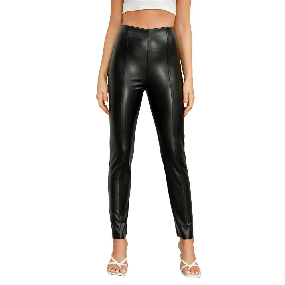 Trendy Fashion Tight Fitting Velvet Pu Leather Pants Women's Spring And Autumn Trousers - Image 8